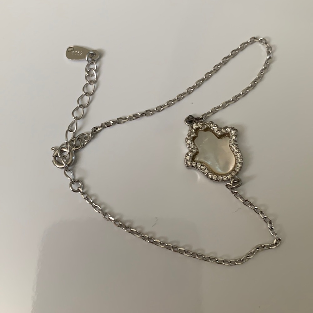 Hamsa bracelet silver and mother of pearls CZ